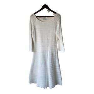 Antonio Melani White Knit Dress Scalloped Hem Full Slip Ivory READ Med Feminine